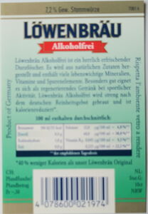 Drink Label: Lowenbrau Alkoholfrei (Löwenbrau AG, Germany, Federal ...