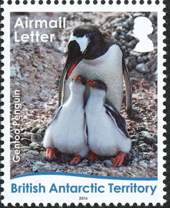 Stamp: Gentoo Penguin (Pygoscelis papua): Mum and Chicks (British