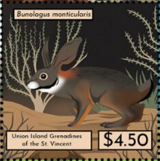 Stamp: Riverine Rabbet (Bunolagus monticularis) (Grenadines of St ...