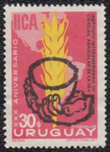 Hand holding Cup, Grain and Map of Americas