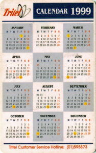 Phonecard: Globe and White Dove - Calendar 1999 (Tritel, Sri Lanka(Chip  Cards) Col:LK-TRI-0006