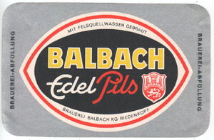 Drink Label: Balbach Edel Pils (Brauerei Balbach closed, Germany ...