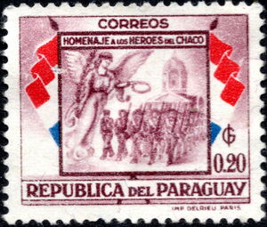 Marching people in front of church