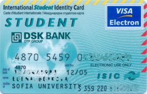 Bank Card: Dsk Bank Visa Electron Student Sofia University – 09/04 (DSK ...