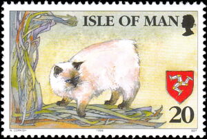 Stamp: White Manx Cat and Celtic Interlaced Ribbons (Isle of Man(Manx ...
