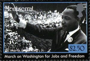 Stamp: Martin Luther King Jr. Waving to Crowd (Montserrat(80th Birth ...