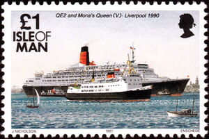 "Queen Elizabeth 2" (liner) and "Mona's Queen V" (ferry)
