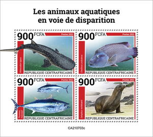 Engared Water Stamp: Endangered Water Animals (Central African Republic(Endangered ...