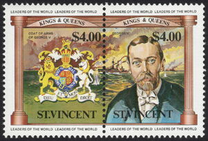 George V and Coat of Arms - Se-tenant