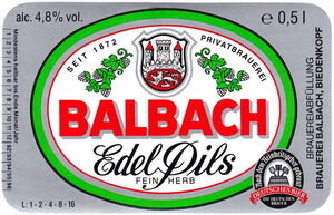 Drink Label: Balbach Edel Pils (Brauerei Balbach closed, Germany ...