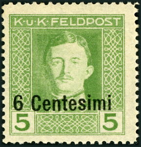 Emperor Karl I (1887-1922) overprinted in Centesimi