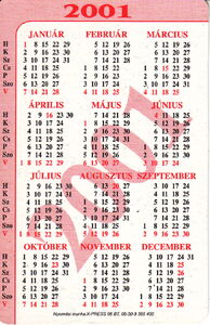 Pocket Calendar: Neuzer Kft (Hungary(Bicycle) Col:HU-2001-Bike-001