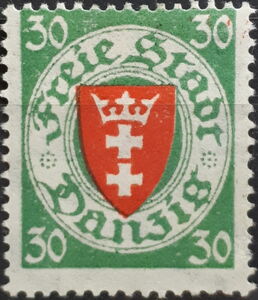 The coat of arms of Danzig in an oval frame