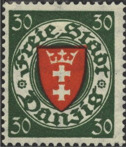 The coat of arms of Danzig in an oval frame