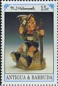 Stamp: Boy Sitting on Rock (Antigua and Barbuda(Hummel Figurines) Mi:AG ...