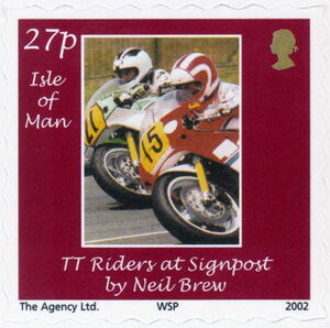 Stamp: T.T. Riders at Signpost by Neil Brew (self-adhesive) (Isle of