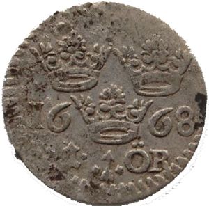 Coin: 1 Öre (Sweden(1660~1697 - 50th King Charles XI (Karl XI)) Col:SE ...