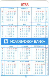 Pocket Calendar: Stednja Penzionera (Yugoslavia(Banks) Col:YU-1978-Bank