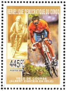 Albert Einstein riding biclycle