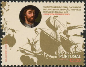Stamp: Juan Sebastián Elcano, Map and Ship (Portugal(Circumnavigation