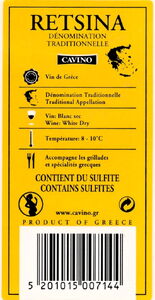 Drink Label: Retsina (CAVINO S.A., GreeceCol:GR-WINE-003438