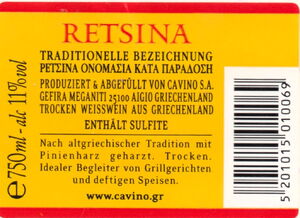 Drink Label: Retsina (CAVINO S.A., GreeceCol:GR-WINE-003439