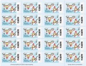 Santa-Capped Birds in Tree