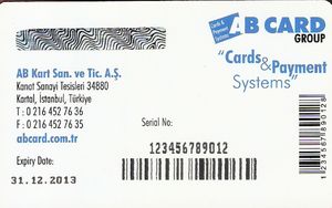 Tarjeta Telefónica: Ab Card (Test, Proof, Sample & Demo Cards, Türkiye ...