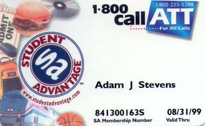 Phonecard: 1-800 Call ATT - Student Advantage - Adam ... (AT&T (ATT),  United States of America(Calling Credit Cards) Col:US-ATT-RPC-0002