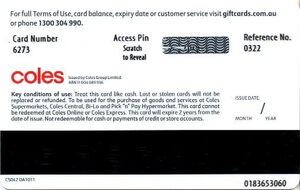 Gift Card: Coles Gift Card (Coles CS, Australia(Christmas series)  Col:AU-CS042-DA1011 💳