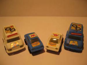 Meal Toy: Emergency white truck and blue race car (Kinder Surprise ...