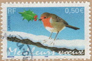 European Robin (Erithacus rubecula) self-adhesive