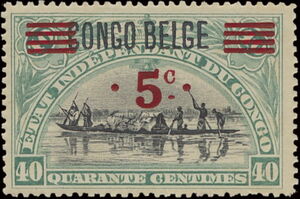 Native Canoe typographic overprint "CONGO BELGE" surcharged
