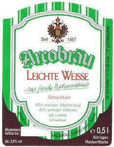 Drink Label: Arcobrau Leichte Weisse (Arcobräu GmbH, Germany, Federal ...