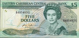 Uang Kertas: 5 Dollars (Karibia Timur (Laut Karibia)(Grenada - "G" Suffix)  Wor:P-18g 💴