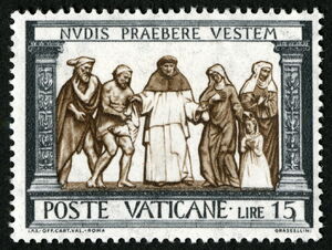 Stamp: Clothing the Naked, Della Robbia (Vatican City(Works of Mercy