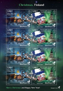 Stamp: Northern Lights Aurora borealis Lapland. Turku Cathedral (Finland: Cinderella Stamps ...