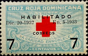 Red cross stamps overprinted 7c on 10c