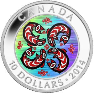 Coin: 10 Dollars (First Nations Art: Salmon) (Canada(2014~Today - First ...