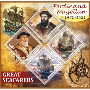 Stamp: Great People Great seafarers Ferdinand Magellan (Rwanda: Illegal ...