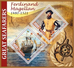 Stamp: Great People Great seafarers Ferdinand Magellan (Rwanda: Illegal ...