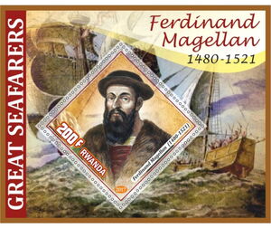 Stamp: Great People Great seafarers Ferdinand Magellan (Rwanda: Illegal ...