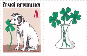Dog with four-leaf clover