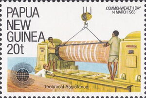 Crane hoisting roll of material