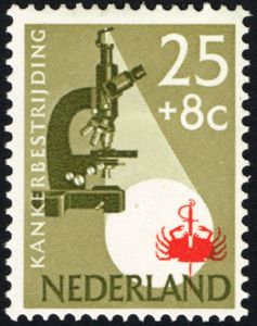 Microscope and Emblem Fight against Cancer