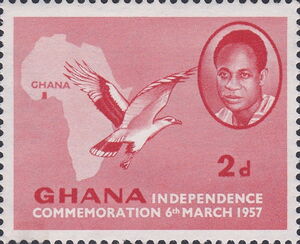 Stamp: Dr. Kwame Nikrumah, Palm-nut Vulture and Map of Africa (Ghana ...