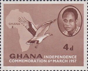 Stamp: Dr. Kwame Nikrumah, Palm-nut Vulture and Map of Africa (Ghana ...