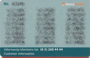 Bank Card Hansabankas Hansabankas Lithuania Col Lt Gm 0009