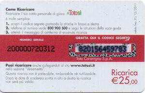Totosi - Ricarica 25 back