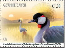Stamp: Grey-Crowned Crane (Balearica regulorum) (UNO Vienna(Endangered ...
